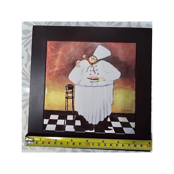 Jennifer Garant “Fat Chef with Spaghetti” Framed Ceramic Tile Trivet / Wall - Picture 10 of 10